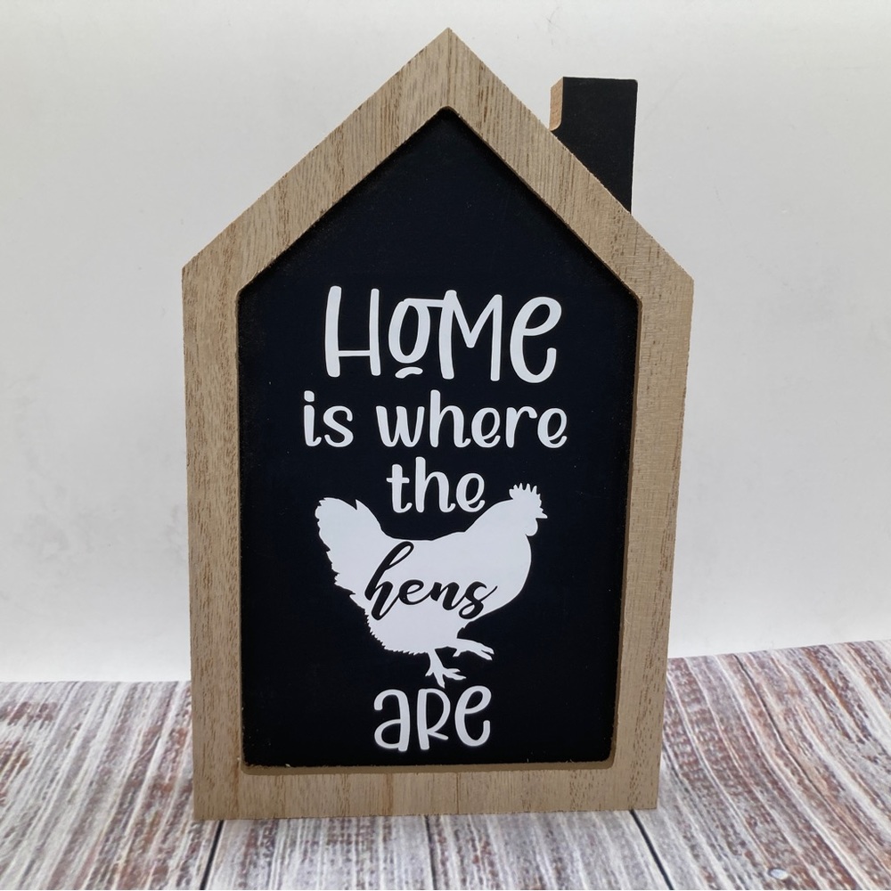 “Home is Where the Hens Are” Wooden Chalkboard Sign Chicken Farmhouse Decor
